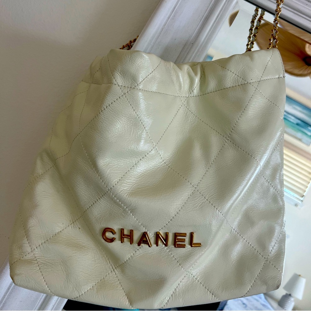 White and Gold Chanel Bag with Dust Bag